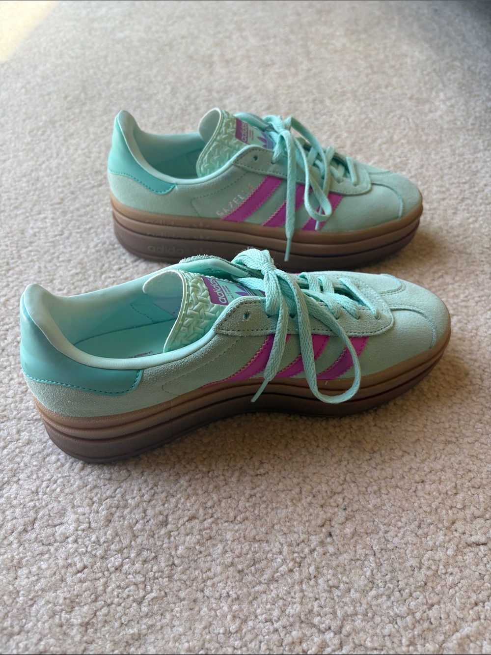 adidas Women's Mint Green Suede Sneakers with Pink Stripes- Gazelle - Picture 5 of 9